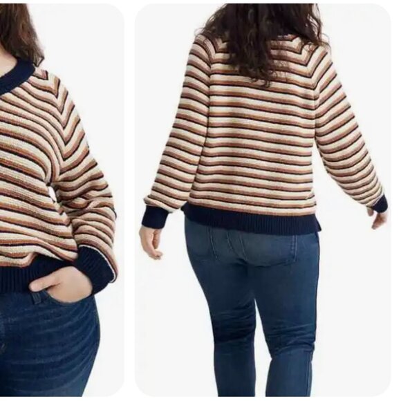 Nwt Madewell Arden V-Neck Crop Pullover Sweater in Stripes Large - Picture 2 of 13